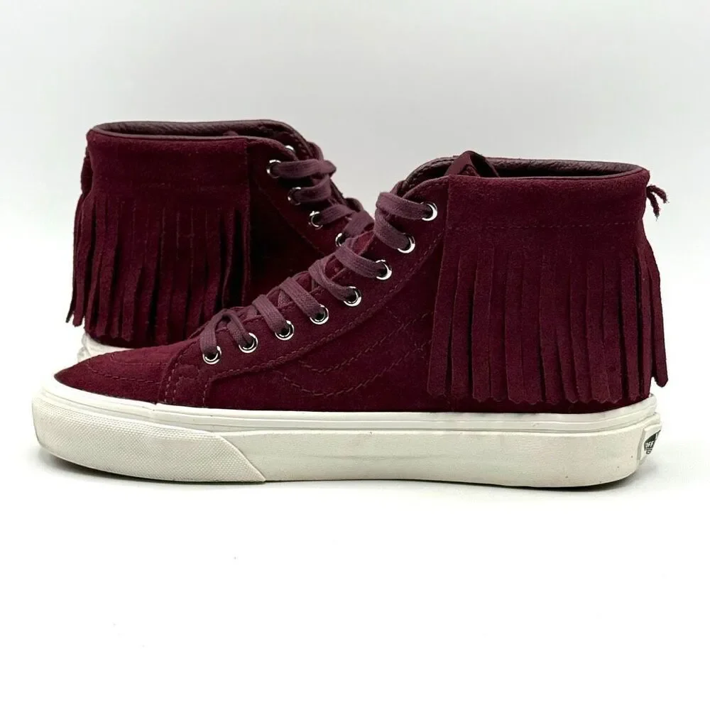 Vans SK8-HI Burgundy Suede Tassel Hi Top Lace Up Skater Sneakers - US Women’s Si